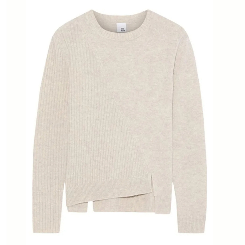 Iris & Ink Wool Mixed Ribbed & Knit Pullover Crew Neck Sweater XS Oatmeal Wool